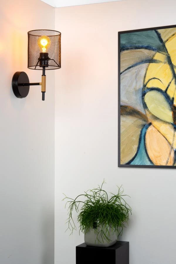 Lucide BASKETT - Lámpara de pared - 1xE27 - Negro - ambiente 1